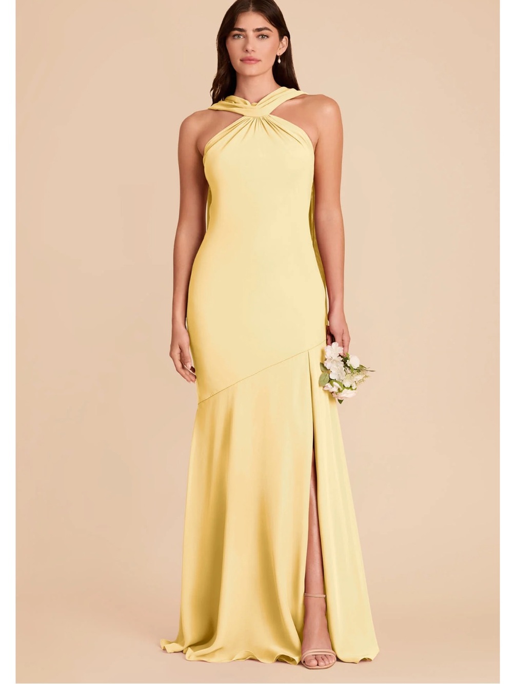 Twist-Halter Lemon Maxi Gown